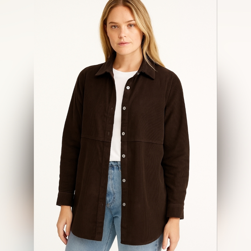 J.Jill Velevety Soft Brown Corduroy Long Slv mid length Shirt Sz XS LIKE NEW